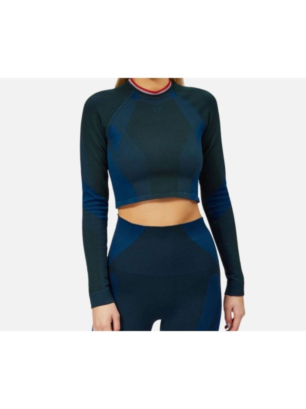 LNDR All Seasons Crop Top Women XS/S Blue Petrol Seamless Long Sleeve Shirt